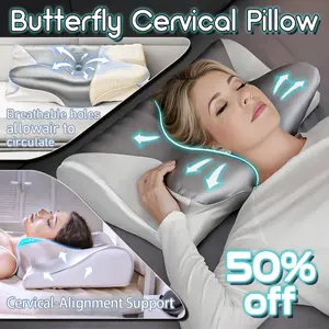 Orthopedic Neck Support Pillow for Sleeping – 3D Butterfly Memory Foam Cervical Pillow for Neck Pain Relief & Posture Correction, Cooling Breathable Bed Pillow for Side & Back Sleepers, Shoulder and Spine Alignment for Adults