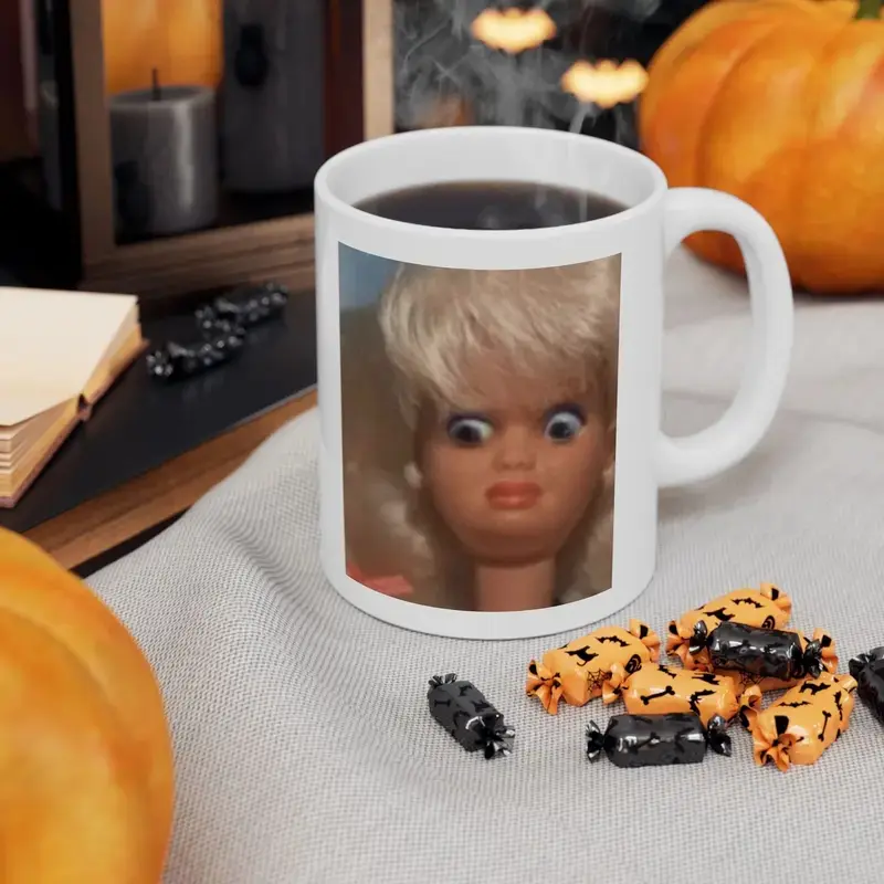 Funny Disgusted Doll Face Mug, Hilarious Coffee Cup Gift for Mom, Dad, Coworker or Friend, Funny Doll Mug