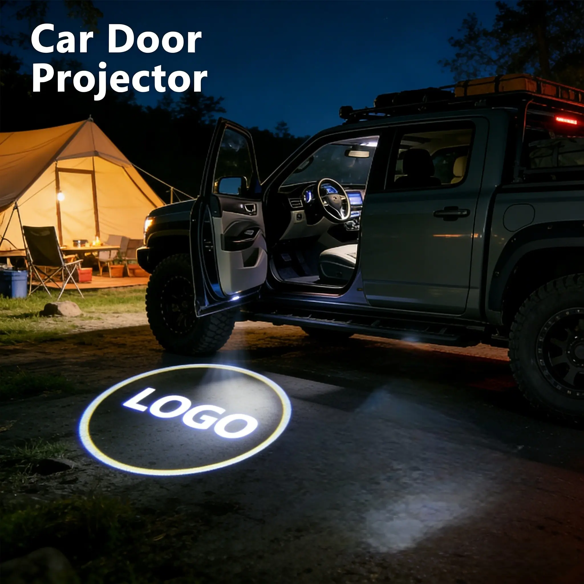 Car Door Projector Light, LED Car Door Welcome Light High Definition Projection Lamp Accessory, Universal Wireless Projector for SUV, Sedan, Truck, Battery Not Included，