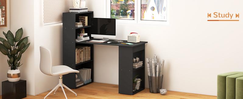 HOMCOM Modern Home Office Desk with 6-Tier Storage Shelves, 47" Writing Table with Bookshelf