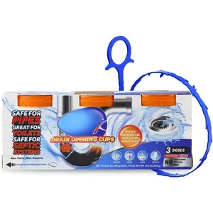 Drain Opener Cups | Hair Clog Remover | Drain Cleaner For Toilets, Sinks, Tubs - Septic Safe | 3 Uses + Hair Snake