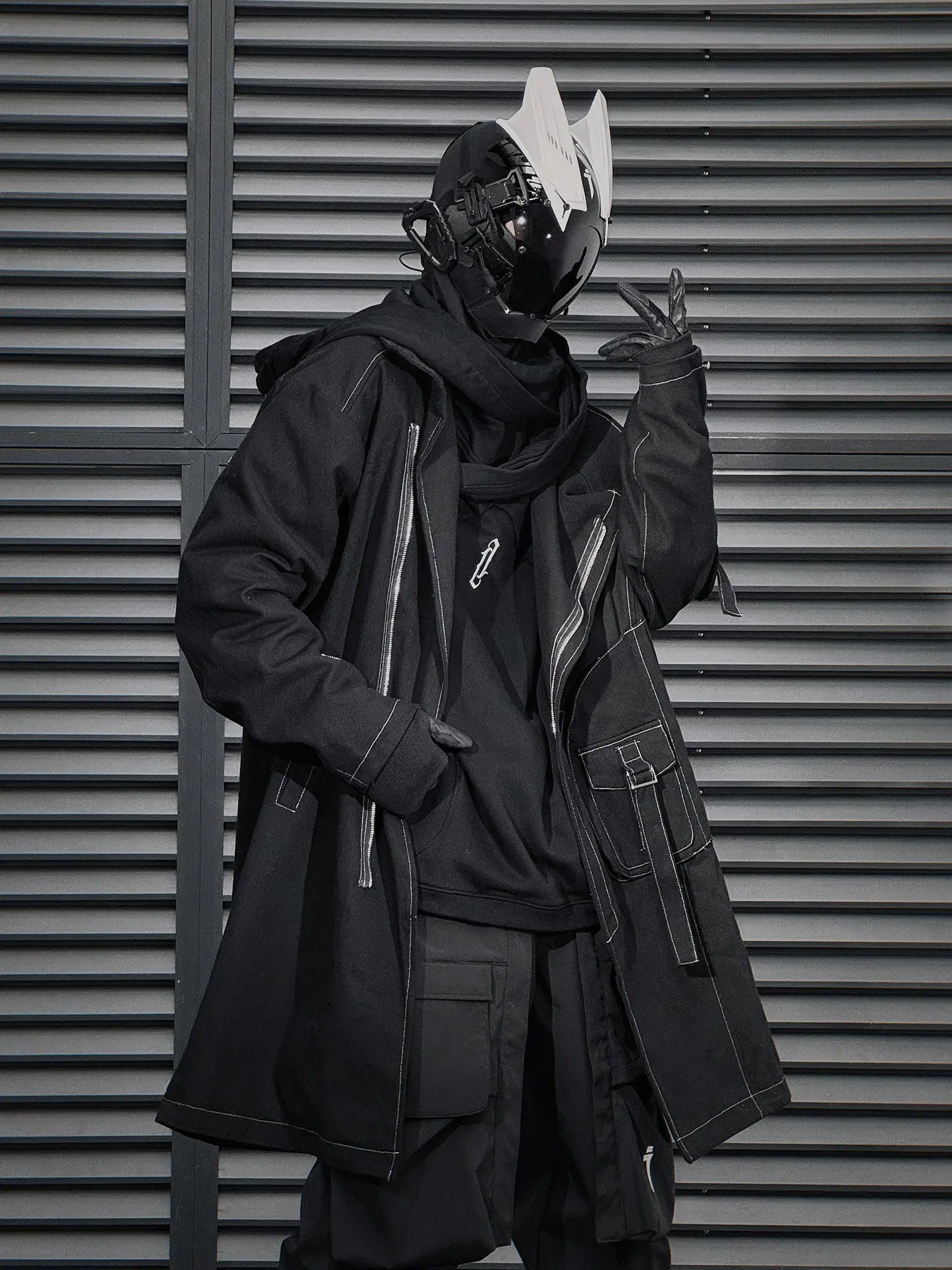 Techwear Cyberpunk Jacket for Men, Heavy Cargo Style Winter Coat with High Flapper Neck and Large Utility Pockets, Fashion, Menswear, Oversized, Coats