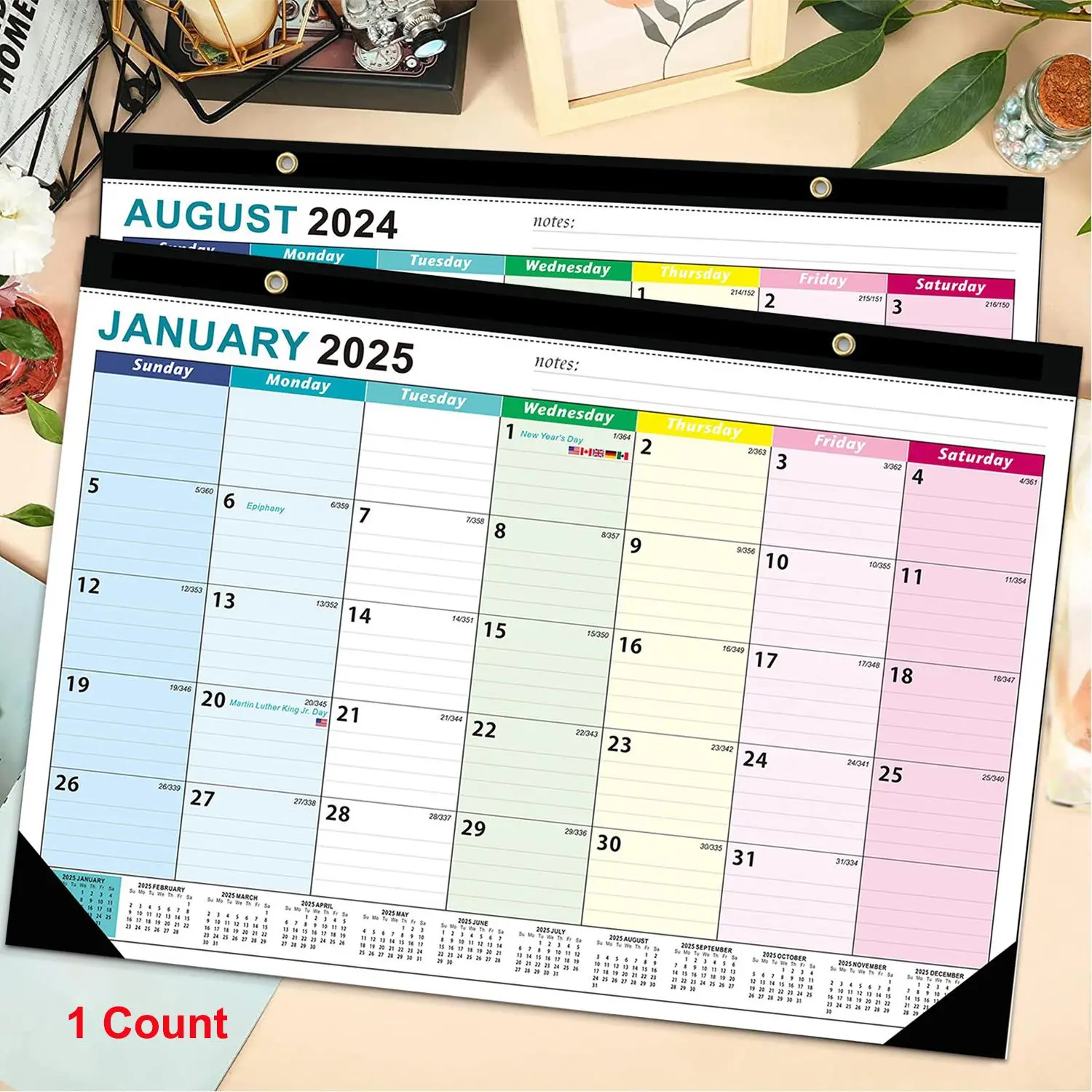 A3 Wall Planner Calendar 2024, 1 Count 2024-2025 A3 Hanging Calendar, Office Accessories, Colorful Wall Calendar for Home Office