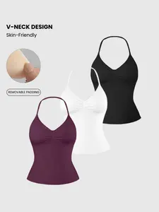 Women's Solid Color Halter Yoga Top with Padded Bra, Backless Sporty Fitness Wear, Pilates Outdoor Exercise Tank Top, Single Piece Set, Fitness Activewear