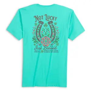 Not Lucky Just Blessed Women's Tee - Medium Length Fitted Short Sleeve Crew Neck Casual Summer T-Shirt in 100% BCI Cotton
