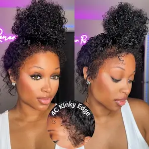 【Natural Looking】Kinky Curly Invisi Strap Snug Fit 360 Transparent Lace Frontal Bleached Knots Pre Cut Lace Wig With Drawstring