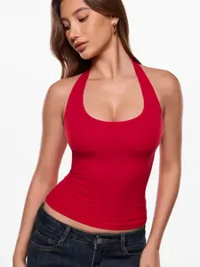 INLYRIC Women's Inbarely Soft Deep Halterneck Double Lined Sleeveless Tank Tops Backless Going Out Slim Fitted Sexy See through SpringStatements