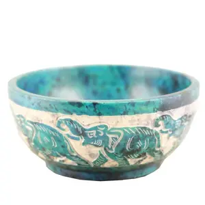 Turquoise Elephant Hand Carved Soap Stone Smudge Bowl