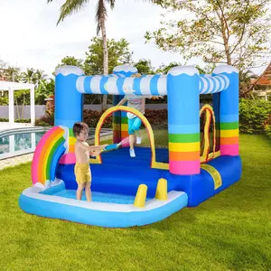 2-in-1 Kids' Inflatable Bounce House Jumping Castle - Trampoline, Pool, Carry Bag & Air Blower Included - for Indoor, Outdoor Parties