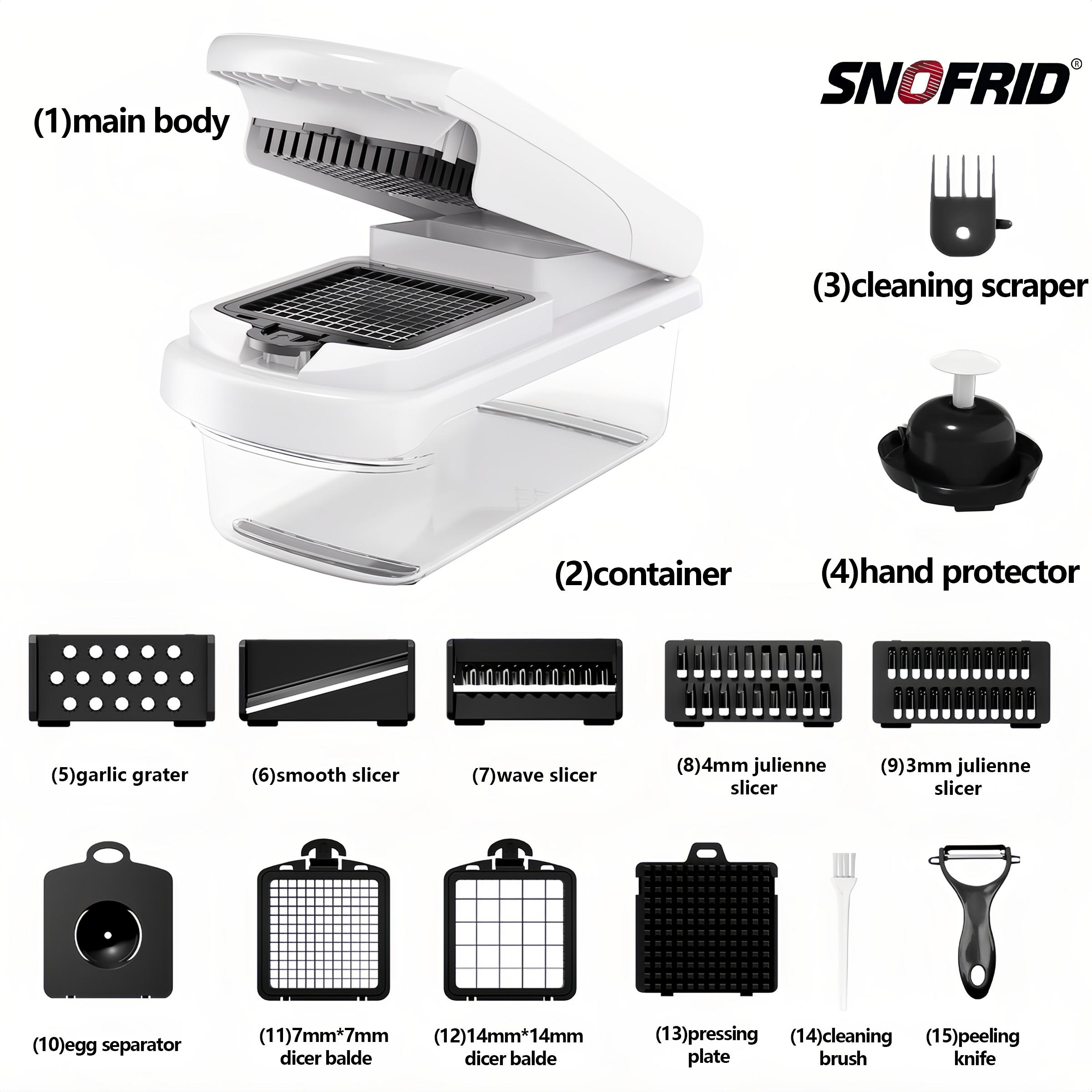 Snofrid Vegetable Chopper,15-in-1 Multifunctional Food Chopper,Professional Onion Chopper with 8 Blades,Vegetable Cutter with Container for Salad,Potato,Carrot,and Garlic; Essential Kitchen Tool