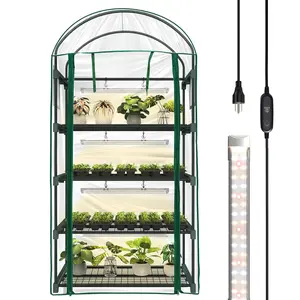 Bstrip 4-Tier Indoor Greenhouse with Grow Lights, 63" Mini Grow Tent with Timer & Vent Windows