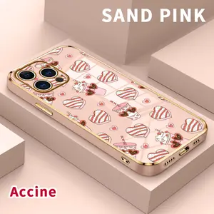 Luxury Electroplated TPU Phone Case for iPhone 15 Pro Max 16 14 Plus 13 12 11 Sweetheart Delight Pattern Classic Straight Design Ultra Thin Soft Smartphone Cover