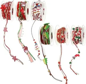 6 Pack 16.4 Ft Christmas Bead Ribbon Christmas Tree Trim Rope with Truck Xmas Tree Decorations Ribbons 98.4 ft Total for Garland, Wreath, Gift Wrapping, DIY Crafts Ornaments