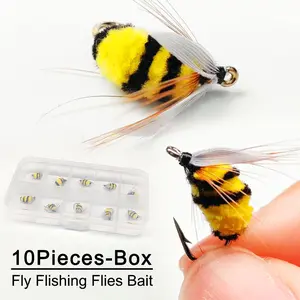 Fly Fishing Flies 10Pcs(with Flies Box) Artificial Bumble Bee Dry Flies Bait Tackle for Fishing Trout/Bass fishing for fishing Lure