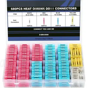 680 count Heat Shrink  Connectors,  Marine Grade Electrical Wire Connectors Kit, Tinned Red Copper Insulated  Crimp Terminals  Splice for ,Boat,Wiring