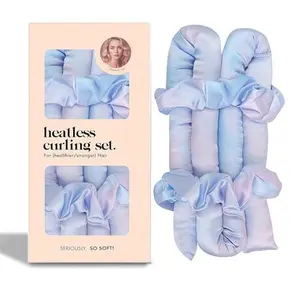Satin Heatless Curlers Set – Heatless Curls Overnight with 39" Hair Curler & 2 Satin Scrunchies – a lazy person's sponge curling iron, no-iron long updo styling tool. (Blue-purple)