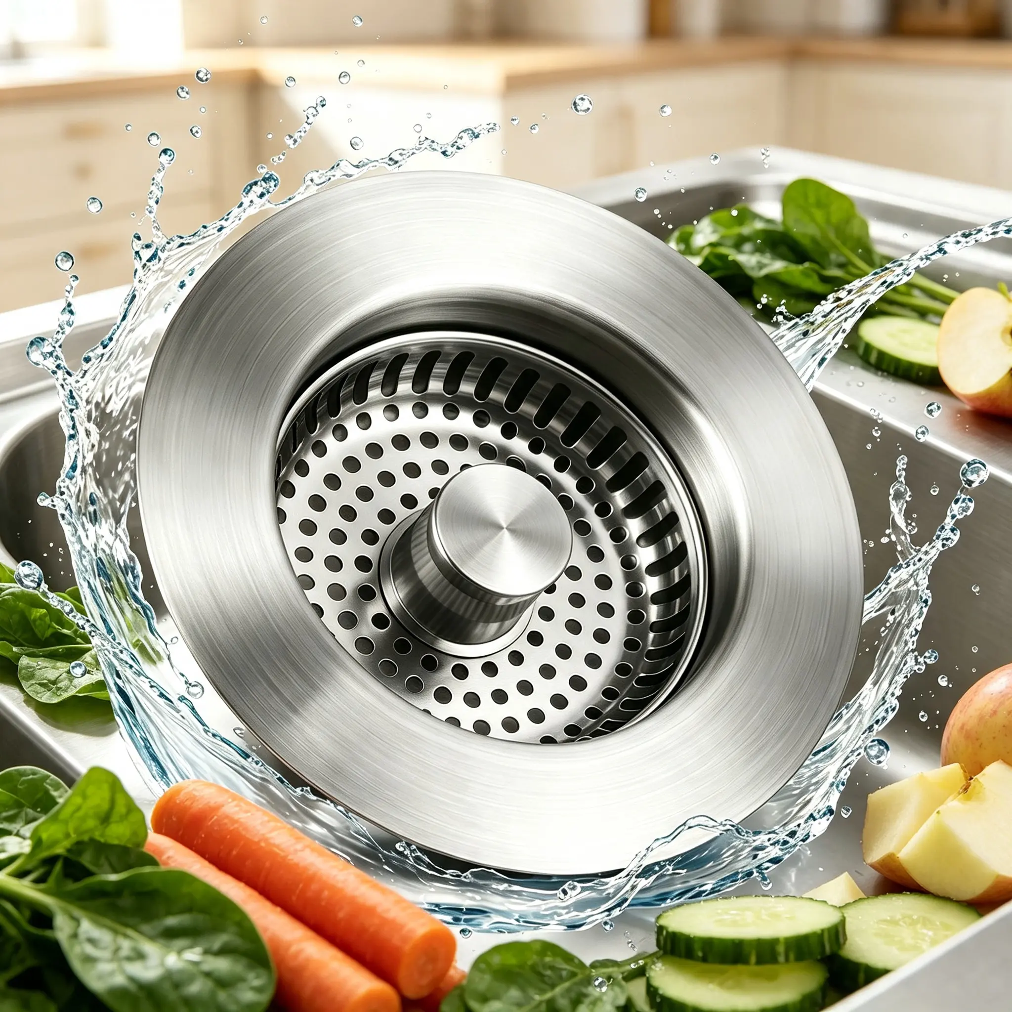 Sink accessory,Multipurpose 304 Stainless Steel Pop-Up Sink Drain Stopper – Rustproof Kitchen Sink Strainer, Bathroom Anti-Clogging Accessory, Space-Saving Home Utility