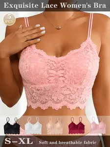 5PCS Bra & Sleepwear 2-in-1! High Stretch Lace Cami, Seamless & Non-Irritating, Soft Skin-friendly Fabric, Comfortable Enough to Sleep In.