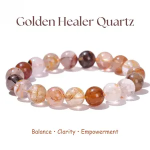 Lovskaya Golden Healer Hematoid Quartz Bracelet Natural Crystal Bead Elegant Unisex Fashion Jewelry with Clarity & Empowerment for Adults