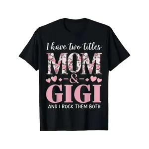 Womens Mom And Gigi Graphic Tee Floral Mom Gigi Heart Print Short Sleeve Crewneck Shirt Cute Family Gift for Mothers Day Grandma Birthday Casual Summer Outfit t0406