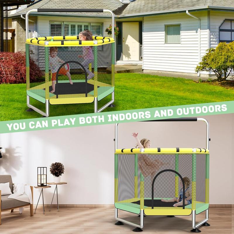 G TALECO GEAR Trampoline for Kids with Enclosure 440lbs Indoor & Outdoor，Toddler Trampoline with Adjustable Gymnastics Bar & Toys for Boys Girls