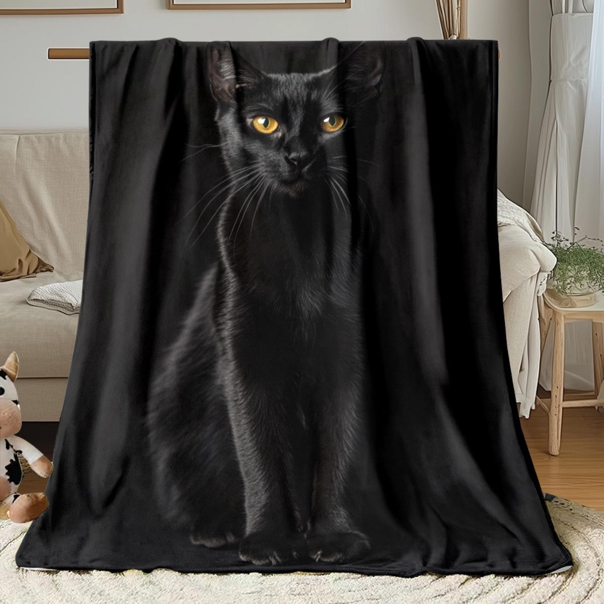Black Cat Pattern Blanket - Soft and Lightweight Flannel Sofa Bed Cover, Four Seasons Universal Living Room Camping Travel Comfort Blanket - Modern Home Decoration Gift (Dark Background), Cat Design Black Cat Pattern Blanket - Soft and Lightweight Flannel Sofa Bed Cover, Four Seasons Universal Living Room Camping Travel Comfort Blanket - Modern Home Decoration Gift (Dark Background), Cat Design