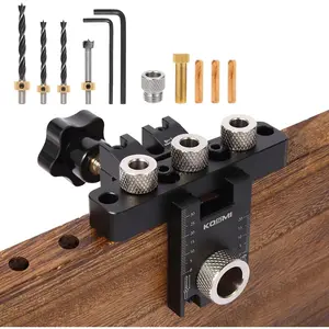 3 in 1 Dowel Jig Kit Multi-Function Self Centering Doweling Jig Kit Woodworking Drilling Locator Puncher Set Aluminum Alloy with 8/10/15mm Bits for Woodworking Furniture