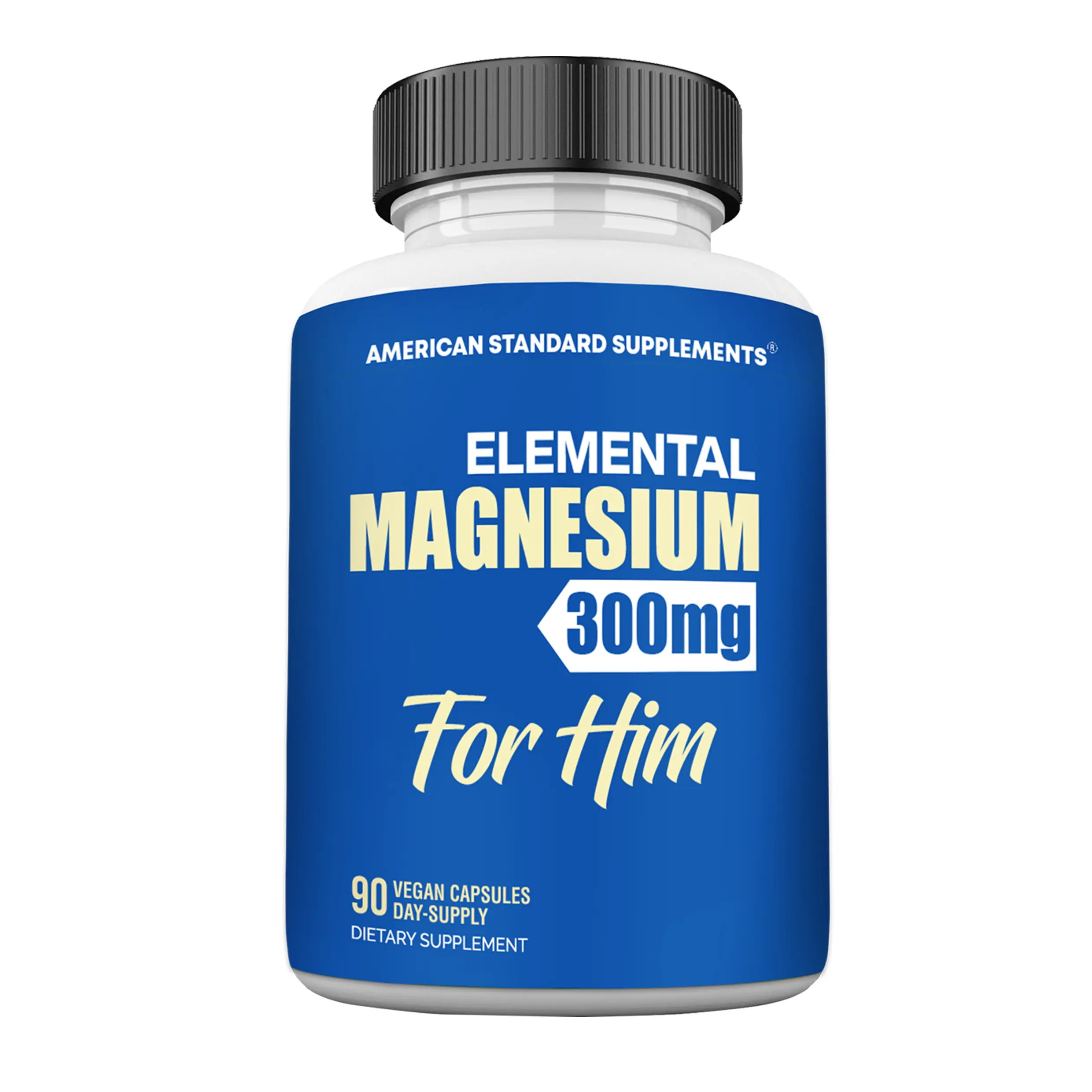 American Standard Supplements Magnesium for Men 300mg, Magnesium Glycinate for him, Chelated for Better Absorption, 90 Capsules