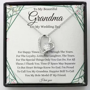 Grandmother Necklace, To Grandma On My Wedding Day Necklace, Gift For Grandmother Of The Bride From Granddaughter Bride 108, Beautiful Necklace for Daughter - Perfect Gift for Birthdays, Holidays, or Special Occasions