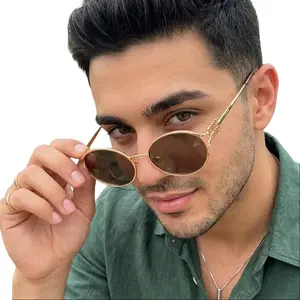 Vintage Small Oval Sunglasses for Women Men Trendy Gold Frame Designer Round Sunnies Premium Materials Comfortable Retro Style