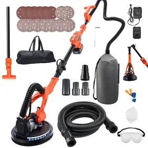 VEVOR Cordless Drywall Sander, 450W Electric Sander, Popcorn Ceiling Removal Tool with Vacuum Dust Collection, 7 Variable Speed 0-1600 RPM, LED Light, Foldable Extendable Handle, 15 Sanding Discs