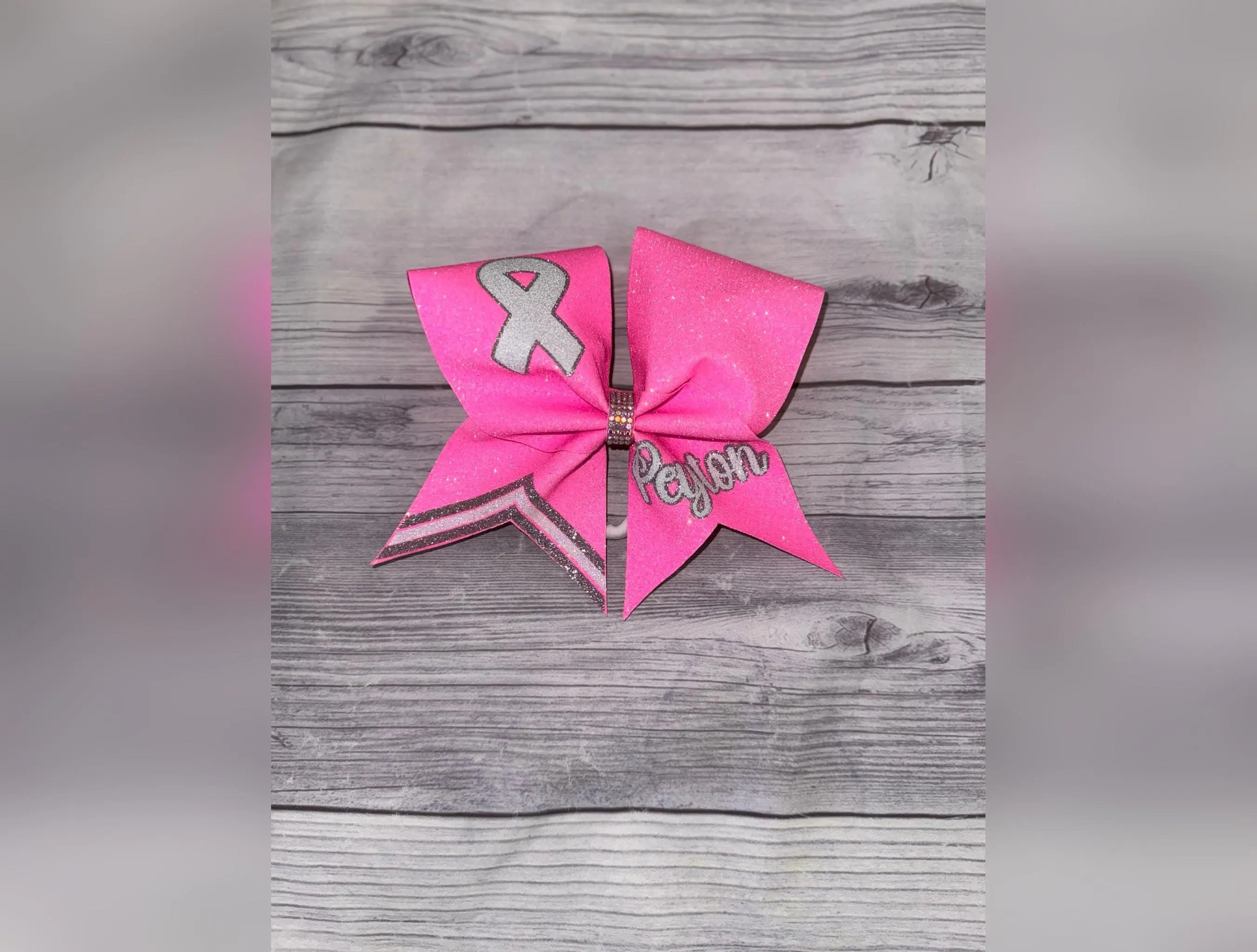 Pink Glitter Breast Cancer Awareness Cheer Bow with Personalization