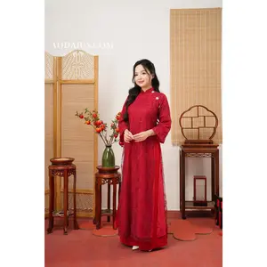 Red Floral Mother Daughter Matching Vietnamese Ao Dai O8