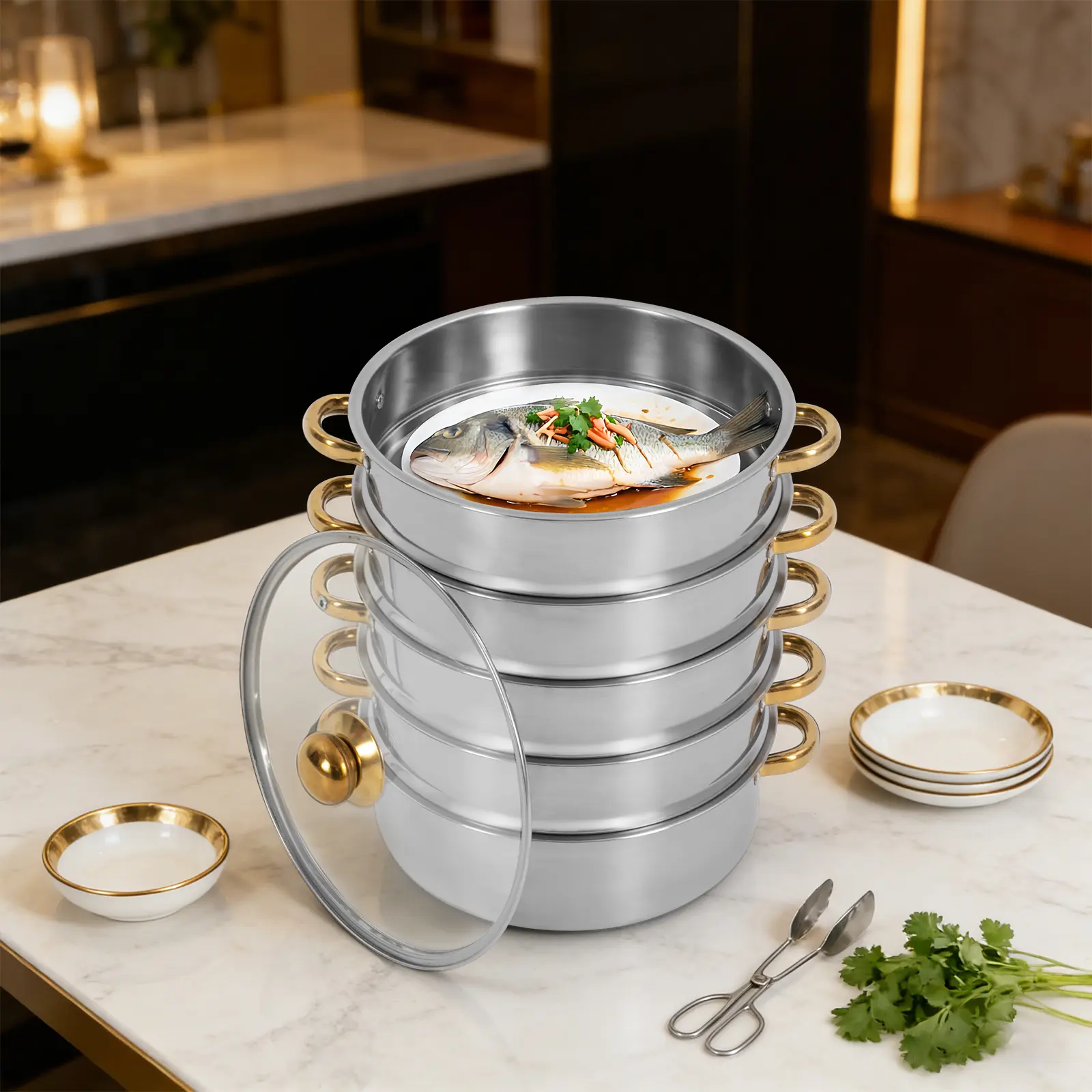 5 Tier Stainless Steamer Pot 26cm 5L for Gas Induction Stove Family Restaurant Camping