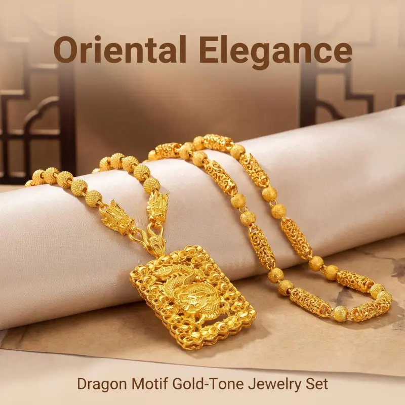 24K Gold Plated Chinese Dragon Pendant Necklace for Men - Hollow Carved Dragon Bone Chain, Fashion Costume Jewelry, Lucky Wealth-Attracting Protection Amulet, Christmas Birthday Gift
