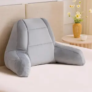 Reading Pillows for Sitting in Bed Adult,  Pillow for Bed Sitting Up, Backrest Pillows with Shredded  for Adult&Teens, Support Pillow with Arms for Beds, Couch, Floor, 18in, Grey