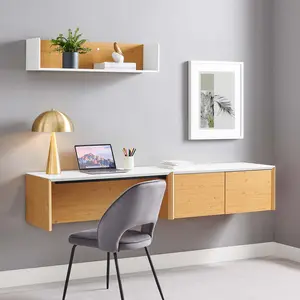 Modway Kinetic 38" Wall-Mount Office Desk With Cabinet and Shelf in White Natural