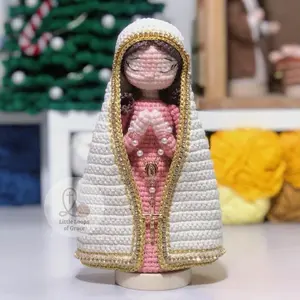 Pink Virgin Mary Crochet Doll – Catholic Amigurumi. Handmade Marian Statue, Prayer Room Decor, Religious Gift