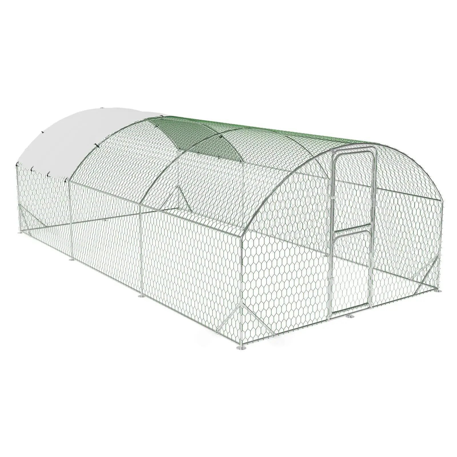 Large Metal Walk-in Chicken Coop, Run with Double-Door Design, Reinforced Triangular Support, Weatherproof Cover, Multi-Animal Habitat for Chickens, Ducks, Rabbits