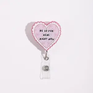 Heart Shaped Nurse Badge Reel, Nursing Students, Cute and Funny Badge Reels Retractable Nursing Be so for Real Right Now Badge Holder Retractable Clip for ID Name Cards Lanyards Nurse Gifts (Pink)