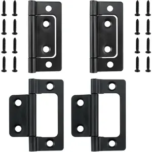 4-Pack Non-Mortise Door Hinges Bifold Butt Cabinet Hinges with Screws for Furniture Windows Cupboard, 2 x 0.9 Inch Black