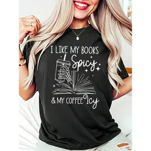 "I Like My Books Spicy & Coffee Icy" Tee For Bookish Caffeine Lovers T-Shirt For Men And Women