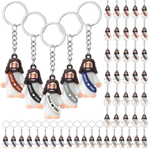 24Pcs Mini Jesus Keychain Jesus Love You Keychains for Men and Women Bags Backpacks Car Keys Decor Christian Gift for Students Church Group Employee Teacher Appreciation Gift Graduation Gifts Sunday School Gift Holiday Gifts Religious Party Favor