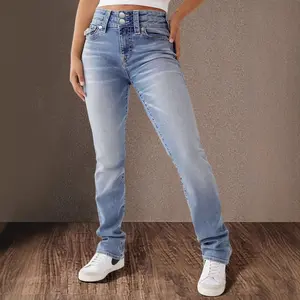 New - style Women's Mid - rise Straight - leg Denim Trousers with Double - button Design for Spring 2025 - Slim - fitting and Elegant Long Pants
