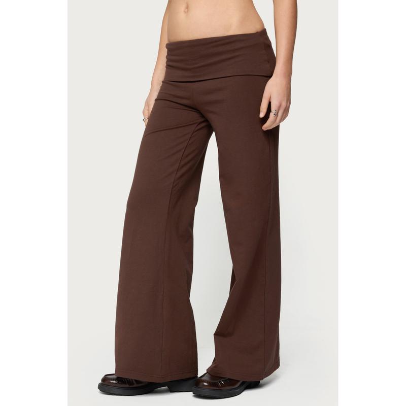 Petite Wide Leg Fold Over Pants
