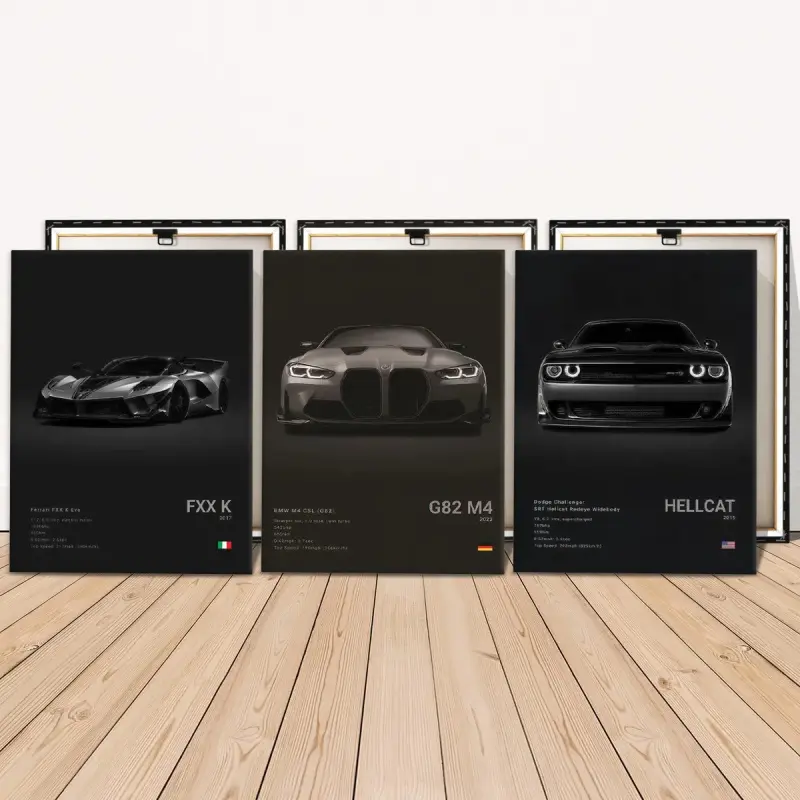 3-Count Wooden Frame Canvas, Supercar Art Poster, Male Bedroom Car Decoration Pattern, Car Collector Decor, Suitable for Living Room & Home Wall Decoration, Ideal Gift, Modern Home Decor Artwork