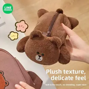 Cute Plush Pen Case Brown Bear Girls' Large-capacity Cartoon Stationery Bag for Students Pencil Case