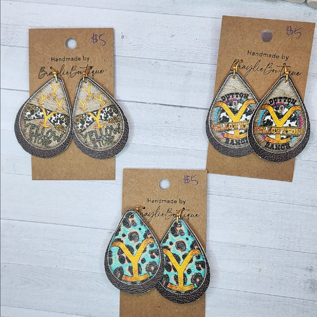 Yellowstone Faux Leather Teardrop earrings Female Casual