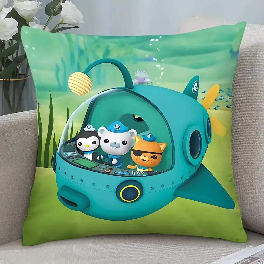 1PC Octonauts Print Pillowcase, 45x45cm, Double-Sided 2D Graphic, Zipper Close, Machine Washable Bedding Polyester, Office & Bedroom Decor, Holiday Gift (Pillow Core Not Included)
