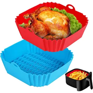 2 count Square  Air Fryer Liners - 8 Inch  Air Fryer Pot - Air Fryer Accessories - Air Fryer Inserts for 4 to 7 QT Oven Microwave Accessories (Red + Blue)